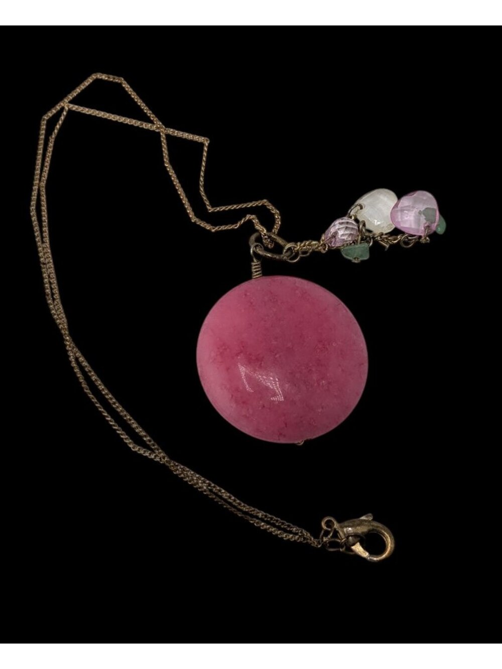 Handmade Stone Pendant Necklace Pink Gold Fairycore Nature Charms